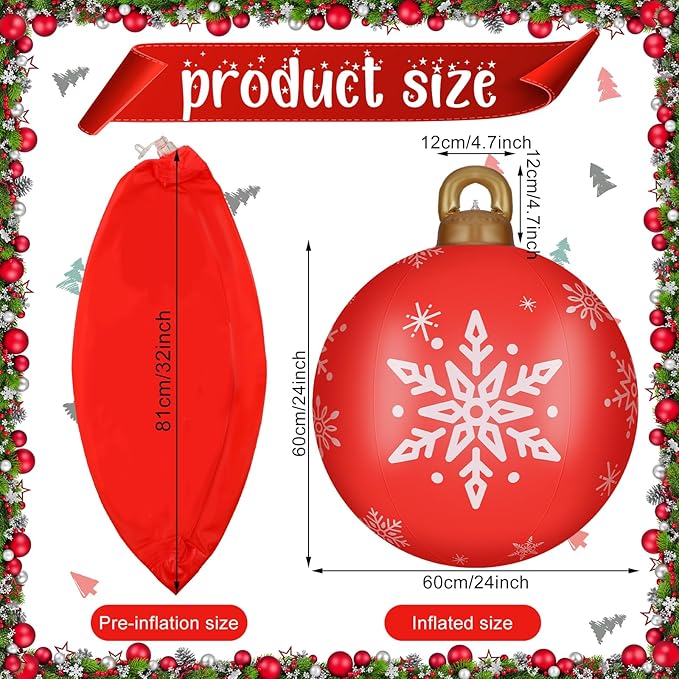 2 Pieces 32 Inch Giant PVC Inflatable Christmas Decorated Ball Ornaments Outdoor Large Xmas Blow Ball Decorations for Christmas Themed Party Ornaments(Merry Words,Red White)