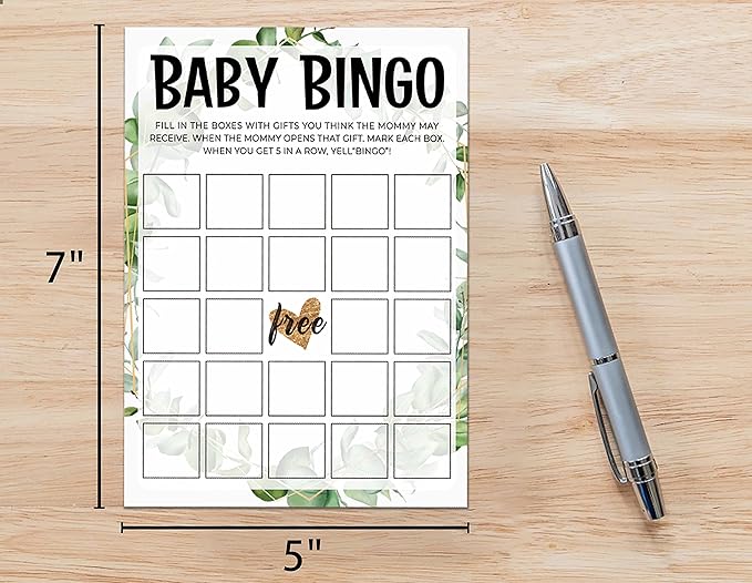 Baby Shower Game Cards, Tropical Jungle Theme Baby Bingo Game, Set of 30 Cards (5" x 7", Green006)