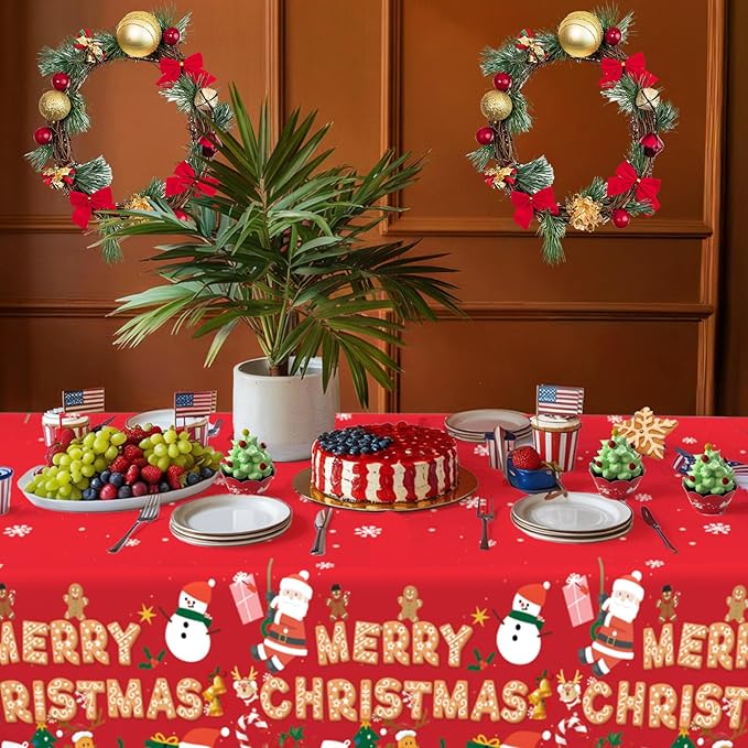 Christmas Tablecloth, 3 Pack Christmas Table Cloth Disposable for Rectangle Tables, Snowflake Xmas Tree Plastic Xmas Table Cover for Holiday Party Decoration Party Favor Supplies 54 x 108 Inches