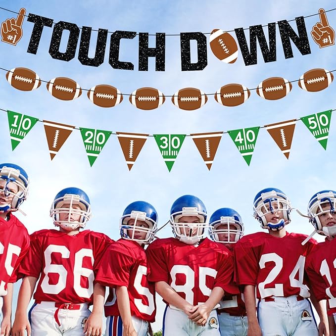 Touchdown Football Party Banner, Pre-Strung Fantasy Football Theme Birthday Party Decorations