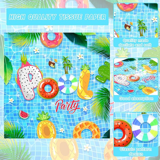 140PCS Summer Pool Party Decorations Set Swimming Beach Ball Themed Birthday, Tropical Hawaii Holiday Tableware Supplies Includes Plates, Napkin, Fork, Cup, Serves 20