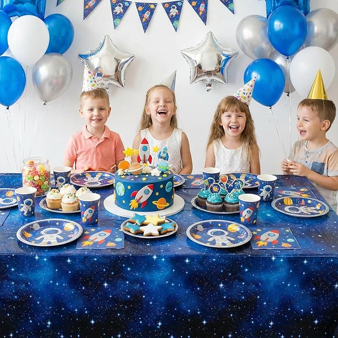 3 Pack Plastic Space Tablecloth, 54 x 108 Inch Disposable Galaxy Themed Tablecloth Waterproof Rectangle Star Party Table Cover for Home Party Decorations