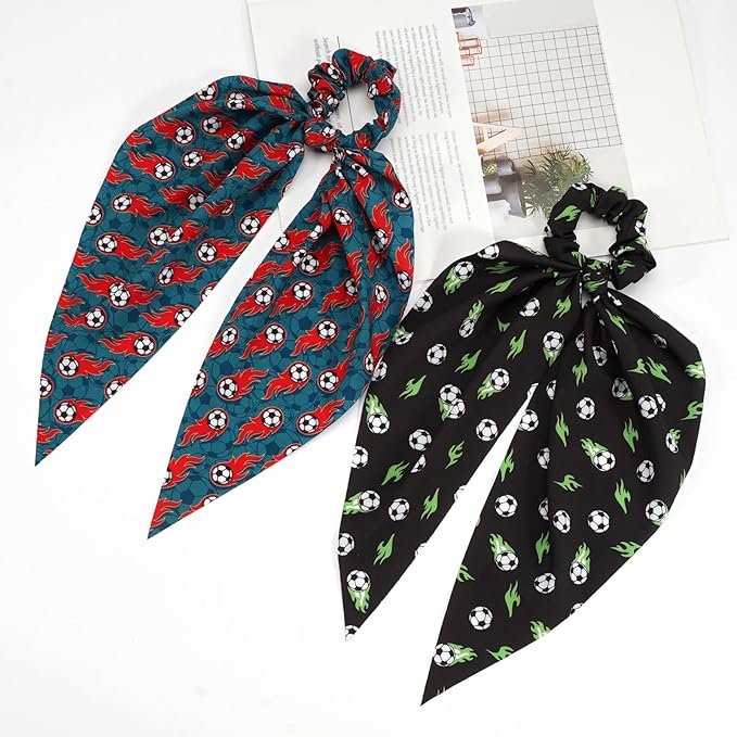 Soccer Hair Ties Game Day Football Ribbon Hair Ties Elastic Bands Hair Scrunchies Ponytail Holders Sport Hair Accessories for Girls Women Players Coaches Teams Gifts