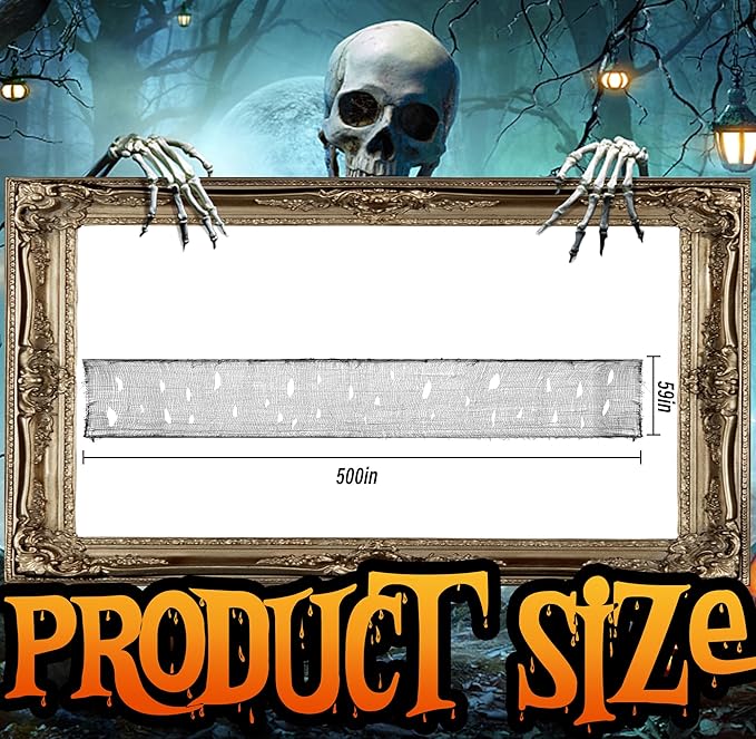 Watayo 500 x 59 Inch Halloween Spooky Cloth, Black Large Size Halloween Scary Creepy Cloth, Windows Doorways Cover Gauze for Haunted House Yard Horror Themed Party Decorations