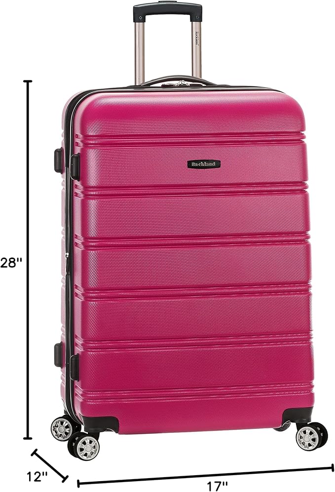 Rockland Melbourne Hardside Expandable Spinner Wheel Luggage, Checked Large 28", Magenta