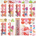 Valentine's Day Gifts for Kids Classroom - 28 Packs Super Value Stationery Kit, Cards, Pencils, Erasers, Pen Sharpeners, Holders, Exchange Party Favors Toys