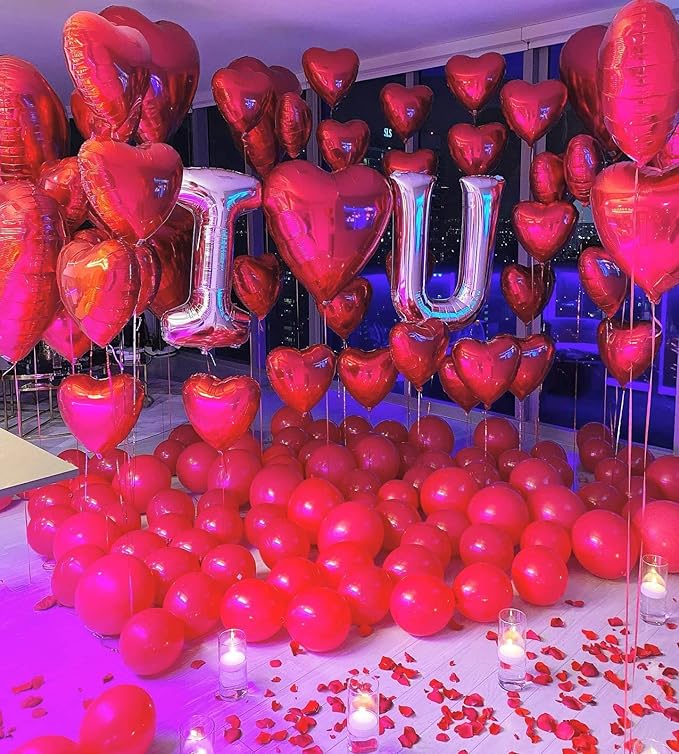 6 Pcs Red Heart Shaped Balloons Red Letters XOXO Valentine Day Balloons for Valentines Day Derations Bridal Shower Wedding Party Decorations
