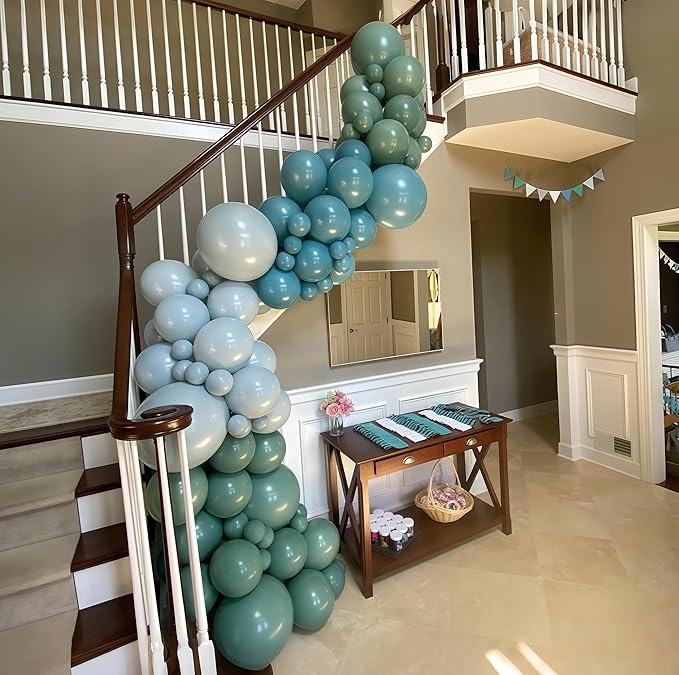 Dusty Slate Blue and Green Garland Balloon Arch Kit, 118pcs Baby Blue Green Party Balloons Balloons for Boys Baby Shower Jungle Woodland Ocean Beach Under The Sea One 1st Birthday Party Decorations