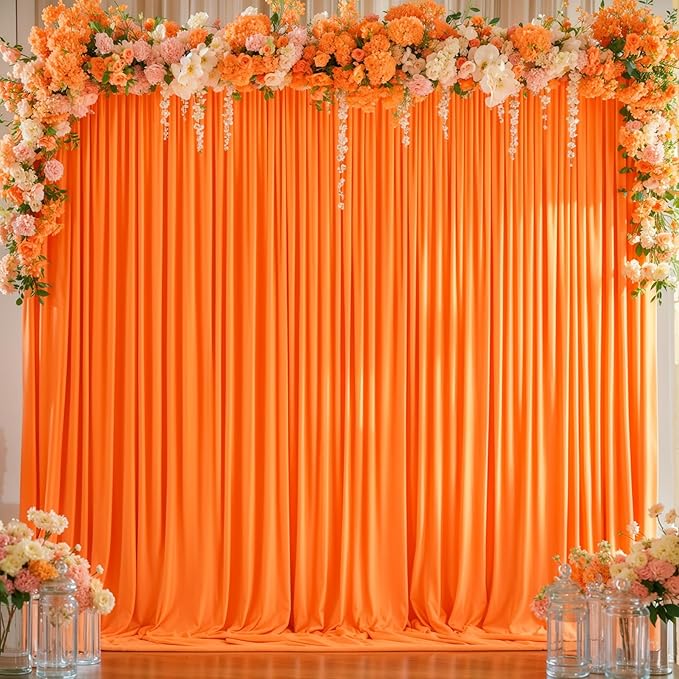 8x10FT Orange Backdrop Curtains for Wedding Parties, Wrinkle Free Polyester Photography Backdrop Drapes for Baby Shower Birthday Parties Easter Stage Background Stand Decorations 4x10ft,2 Panels