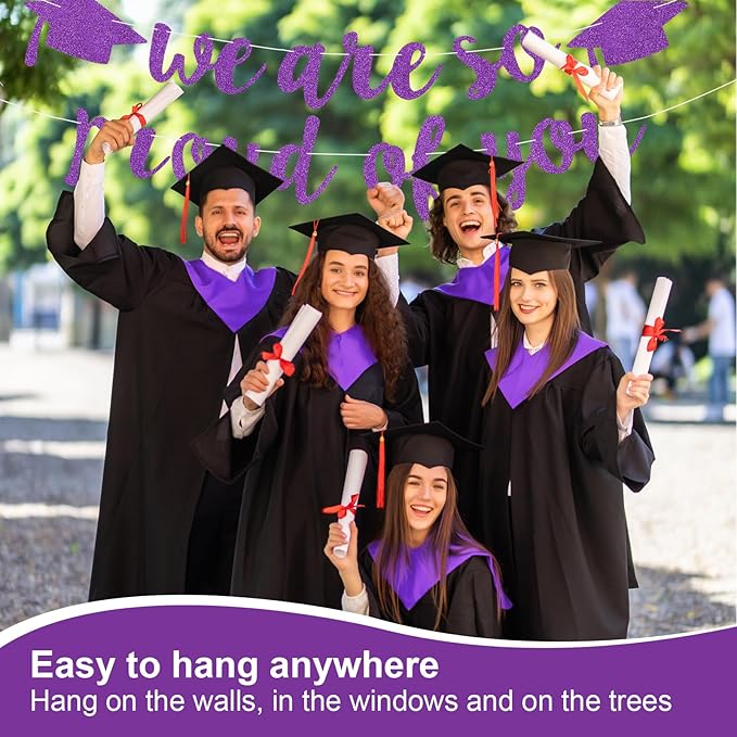 2026 Graduation Decorations Pre-Strung Blingbling We Are So Proud of You Banner Glitter Graduation Garland for Class of 2026 High School College Grad Party (Purple)