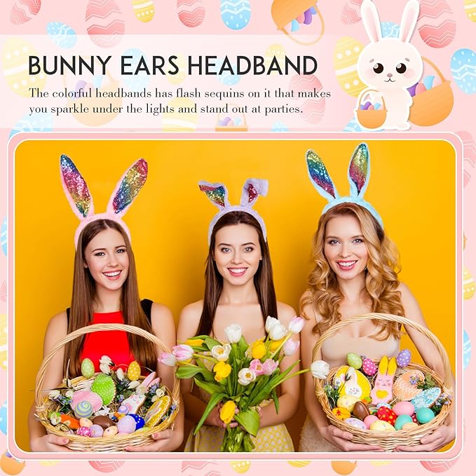 Yinder 48 Pcs Bunny Ears Headband Easter Rabbit Hair Hoop Cute Rabbit Ear Hairband for Birthday Party Favors Cosplay Supplies(Multi Style)