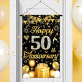 50th Anniversary Decorations Small Banner Black Gold Happy 50th Anniversary Door Hanging Banner Porch Front Door Decor for Women Men 50 Years Silver Wedding Anniversaries Party Cruise Sign Supplies