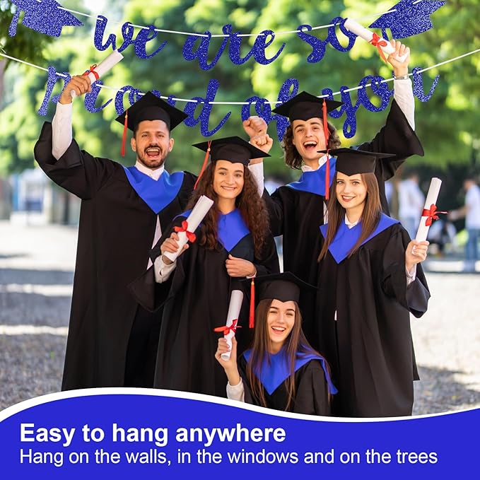 2026 Graduation Decorations Pre-Strung Blingbling We Are So Proud of You Banner Glitter Graduation Garland for Class of 2026 High School College Grad Party (Navy Blue)