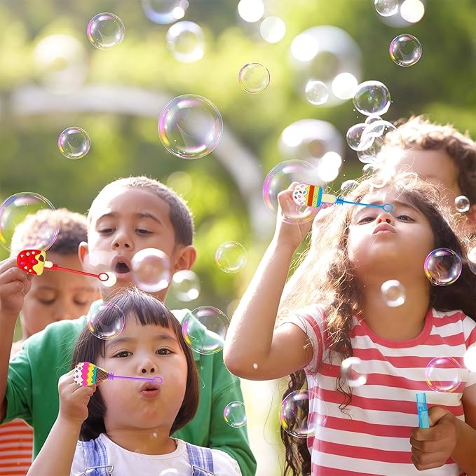 24 Ice Cream Party Favors Bubble Wands for Kids, Mini Bubbles Wand Toys, Summer Ice Cream Theme Birthday Party Supplies Goodie Gift Bag Stuffers Pinata Classroom Prizes