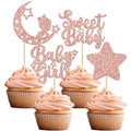Gyufise 24Pcs Rose Gold Baby Girl Cupcake Toppers Glitter Star Moon Baby Shower Gender Reveal Cupcake Picks Baby Shower Kids Girls Birthday Party Cake Decorations Supplies