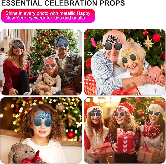 Happy New Year Metallic Glasses Shiny 2026 Party Eyeglasses for Adults & Kids Fun NYE Accessories & Photo Booth Props