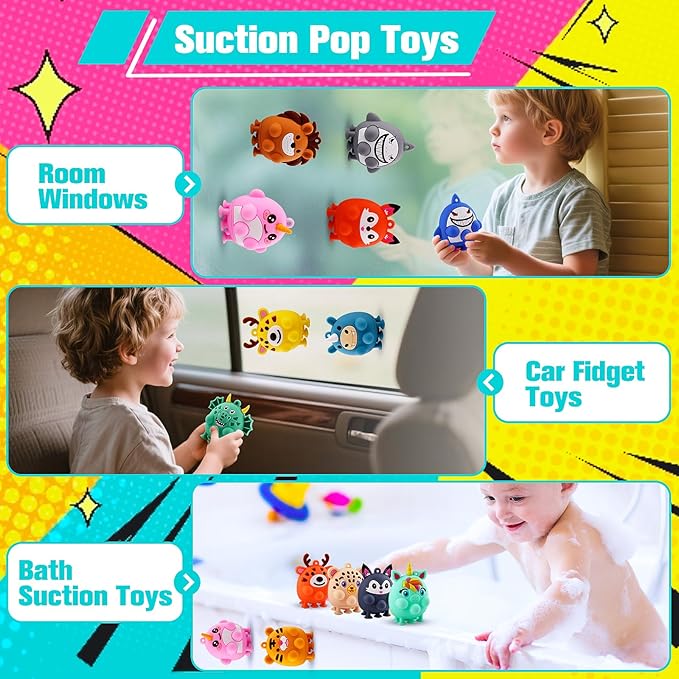 Easter Basket Stuffers, 24 PCS Party Favors for Kids, Silicone Animal Pop Fidget Toys with Suction, Birthday Gifts for Boy Girls, Treasure Box Toys, Goodie Bag Stuffers, Prizes for Kids