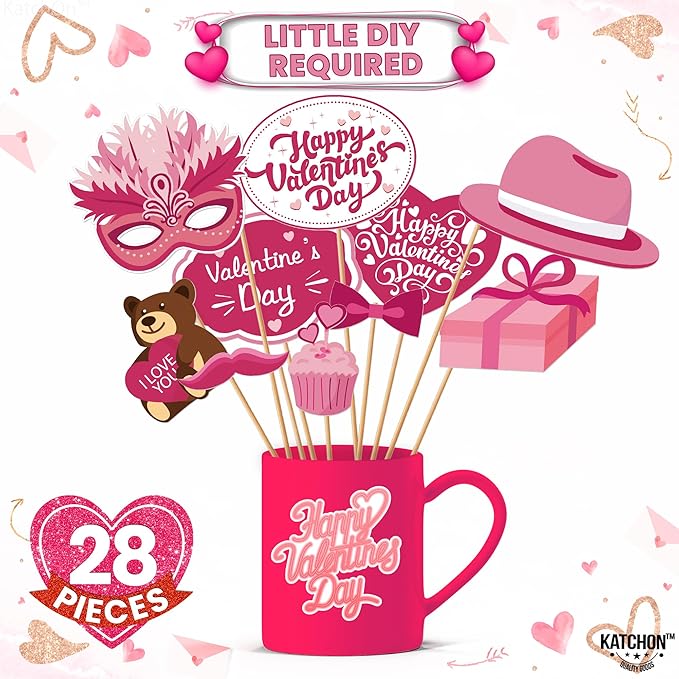 KatchOn, Pink Valentines Day Decorations Photo Booth Props- Pack of 28 | Valentines Day Photo Props, Valentine Day Decorations | Valentine Photo Booth Props, Valentine Day Props, Pink Valentine Decor