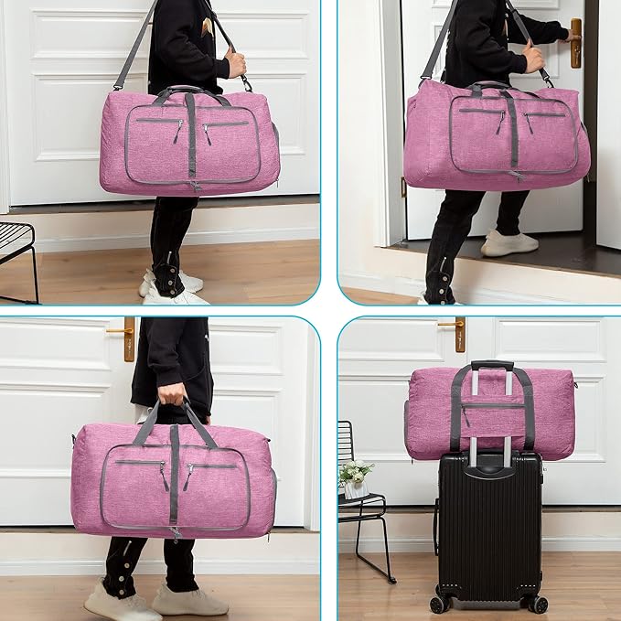 Vomgomfom 65L/85L/115L Foldable Travel Duffle Bag, Lightweight Checked Luggage with Shoe Compartment, Water-Resistant Weekender Overnight Bag for Men & Women