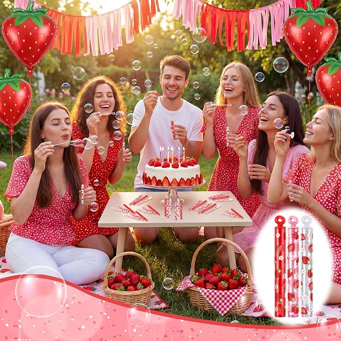 32 Pcs Strawberry Bubble Wands Sweet Berry Bubble Wand for Party Favors Adult Summer Activity Birthday Party Goodie Bag Stuffers Gifts Wedding Supplies