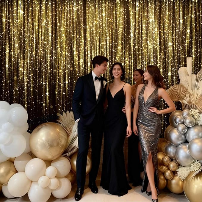 10X8FT Golden Tassels Flash Merry Christmas and New Year's Party Gold Tassels Decorate Birthday Party Photo