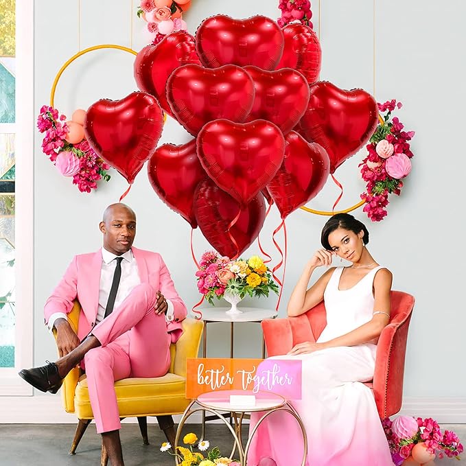 Red Heart Balloons, 20 Pcs18 Inch Heart Shape Foil Balloons Love Balloons for Valentines Day Decorations, Galentines Balloons for Birthday Wedding Anniversary Party Decors