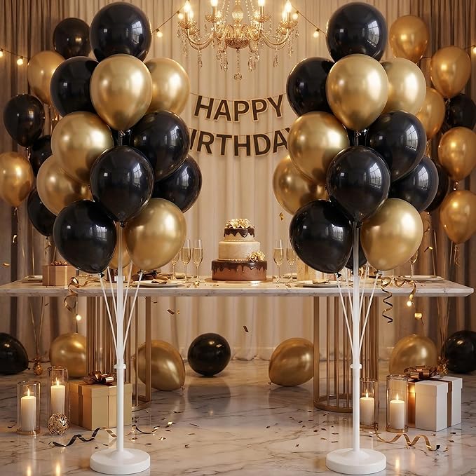 Balloon Column Kit for Floor-Balloon Columns with Stand, Base and Pole,Balloon Tower Backdrop Decoration for Wedding, Baby Shower, Birthday Party, or Bachelorette Parties (Black Gold)