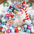 Christmas Balloon Arch, 133Pcs Red Pastel Baby Pink Blue Xmas Winter Wonderland Balloons with Metallic Gold Blue Pink Candy Cane Exploding Star Foil Balloon for Merry Christmas Party Decoration