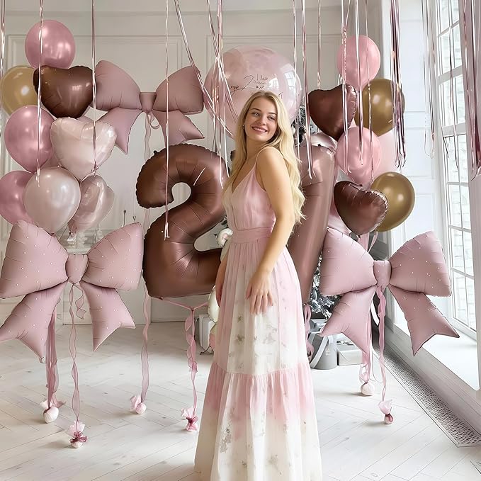 Pink Brown Balloons Heart Shaped Balloon Double Stuff Pearl Beige Dusty Blush Pink Brown Balloon 18inch Heart Foil Balloons for Boho Baby Shower Valentines Day Anniversary Wedding Birthday Party Decor