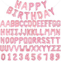 75pcs 16" Happy Birthday Balloon Banner, Pink Balloons Letters, Personalized Mylar Foil Birthday Decorations includes 2 Sets A- Z, 1 set Number 0-9 "HAPPY BIRTHDAY" letters
