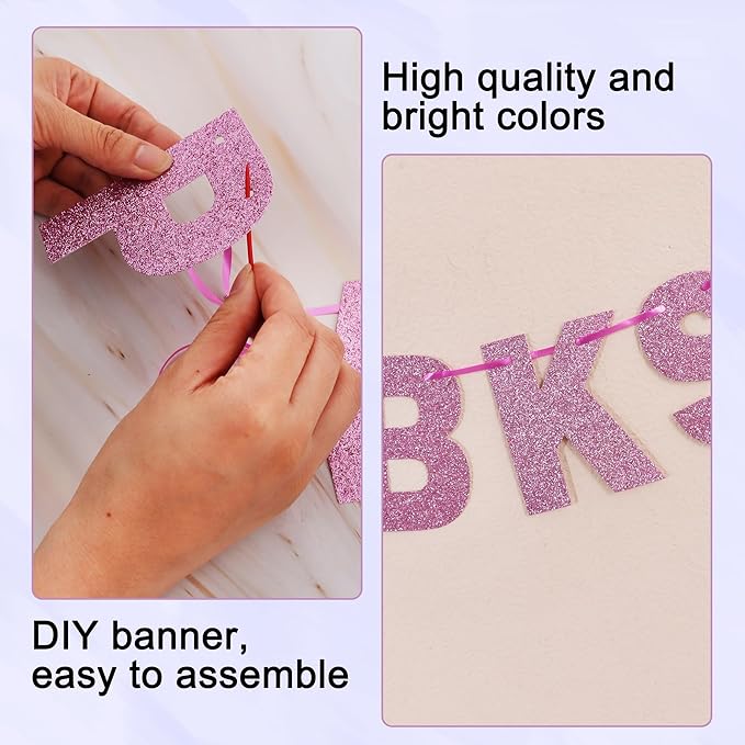 BEISHIDA 116 PCS A-Z DIY Letter Banner Kit Make Your Own Banner Glitter Light Purple Including 111 Letters and Numbers 3 Rope and 7 Threading Device,Customized for Birthday Graduation Party Decor