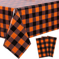 Kesfey 3 Packs Fall Orange Buffalo Check Plaid Tablecloth 54 x 108 Inches Waterproof Autumn Thanksgiving Gingham Table Cloth Disposable Orange and Black Plastic Checkered Picnic Tablecover for Camping
