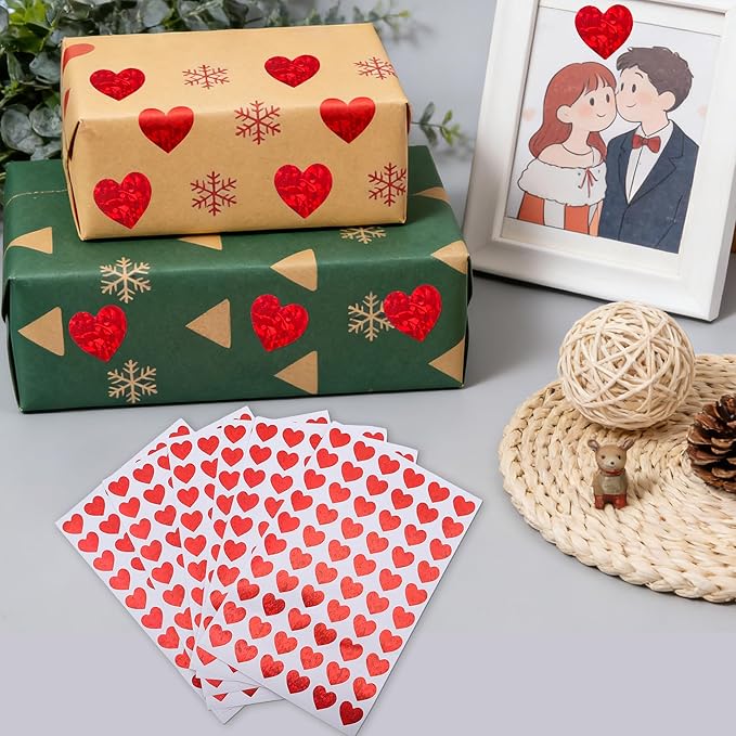 1920pcs Heart Stickers, Valentines Stickers, 0.5inch Holographic Glitter Small Mini Red Hearts Sticker Love Stickers for Valentine's Day, Mother's Day, Award Charts, Envelopes, Crafting, Scrapbooking