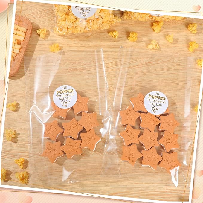 AIOMOB 100 Pack He Popped the Question Popcorn Bags Engagement Party Favors Decorations She Said Yes Sticker Clear Popcorn Favor Bags for Engagement Party Bridal Shower Wedding Supplies