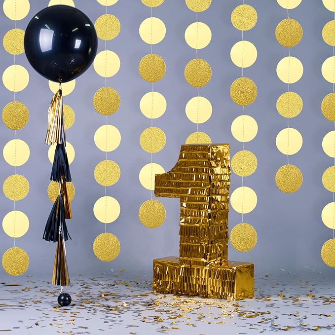 Syhood 10 Pcs Party Decorations Paper Dot Circle Garlands Glitter Streamers Hanging Banner Decor for New Year Baby Shower Wedding Birthday Backdrop Supplies (Gold)