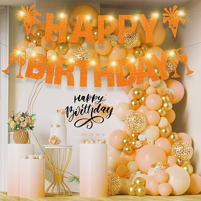 129Pcs DIY Letter Banner Glitter Customizable Banner Kit DIY Happy Birthday Letters 0-9 Numbers Custom Personalized Banners Decor Baby Shower Birthday Party Decorations Supplies(Dazzling Orange)