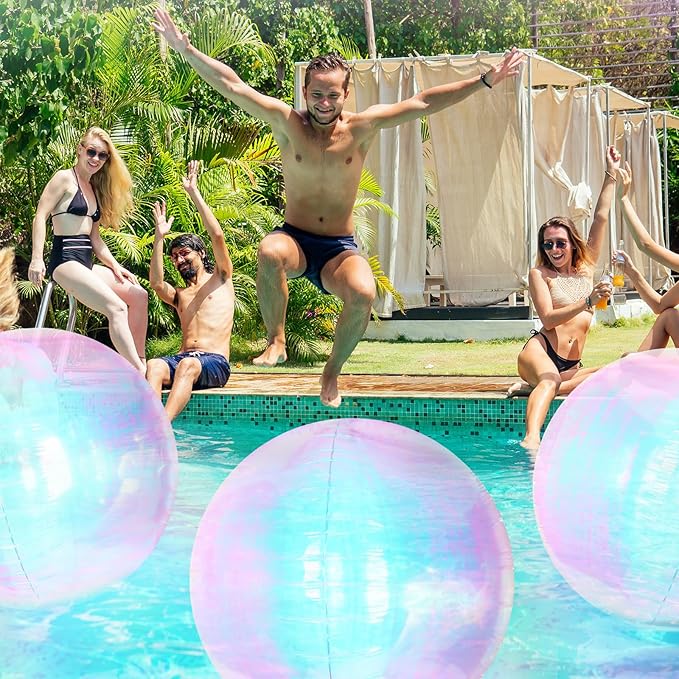 3 Pcs 32 Inch Iridescent 4d Round Ball Balloons Holographic Balloons for Spring, Clear Foil Decor Folding Rainbow for Under the Sea Mermaid Groovy Party, Stage, Wedding, Birthday Party