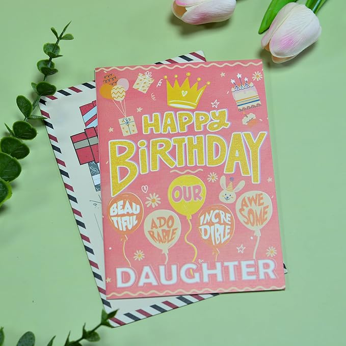 Daughter Birthday Card, Birthday Card for Daughter with Seal and Envelope, Daughters Cards from Mom, Dad, Parents