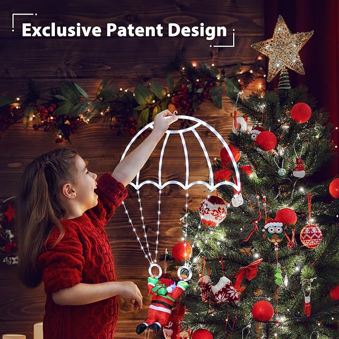 Toodour Christmas Decorations Lights Outdoor, 2.8FT Christmas Parachute Lights with Santa Claus, Waterproof 8 Modes Hanging White Xmas Light - Holiday Decorative Light for Indoor Eave Roof