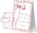 Pink Bow Baby Shower Games, 1 Baby Shower Sign And 50 Baby Shower Advice Cards, Gender Reveal Gifts for Parents To Be, Baby Shower Decor for Baby Shower and Gender Reveal Party, Baby Shower Gifts-6