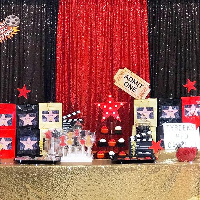 Red Sequin Backdrop 4 Panels 2FTx8FT Christmas Party Backdrop Curtains Photo Background Drapes Glitter Birthday Bridal Backdrop Drapes