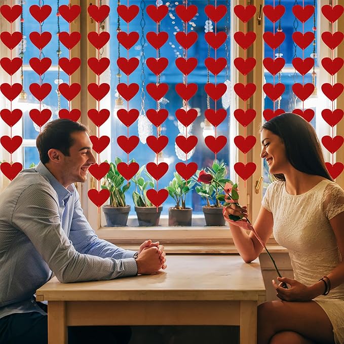 80PCS Felt Hearts, Valentines Day Decoration, Red Heart Garland, Pre-Strung Heart Banner Valentine's Day Banner Indoor Outdoor Hanging Party Decor for Wall Window Door Fireplace Office Home