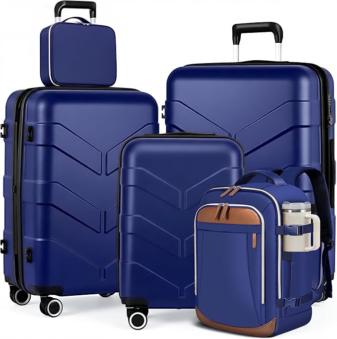 TILYMOL Luggage Sets 5 Piece - Expandable Suitcase Set with TSA Lock & Spinner Wheels, Lightweight PP Hardshell Travel Luggage for Men Women, Blue