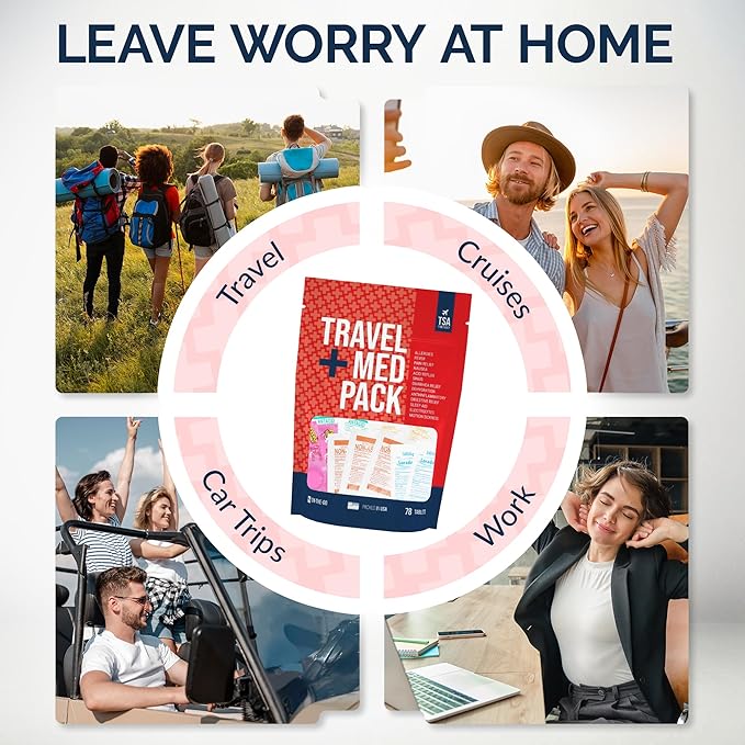 Travel Medicine Kit - 78-Piece TSA-Friendly Med Pack for Flights, Cruises & International Travel | Individually Wrapped Medication Essentials for Any Occasion