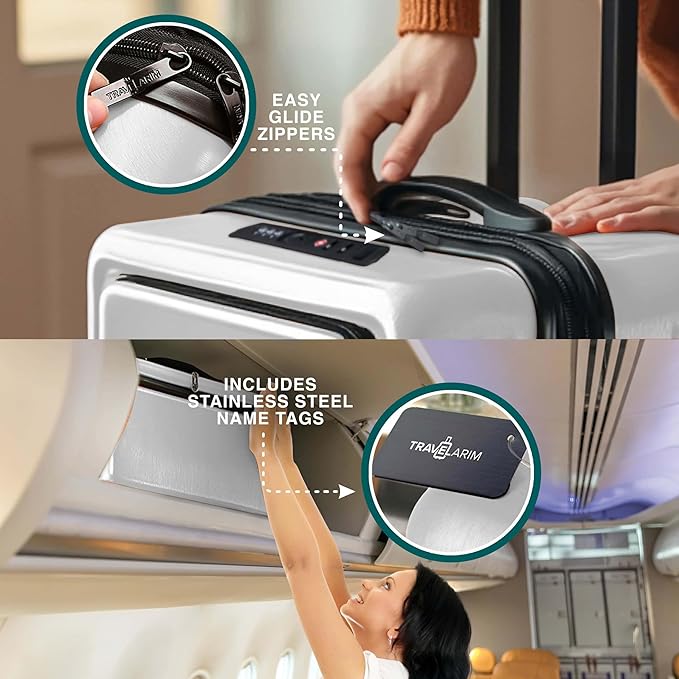 TRAVELARIM Luggage Sets 3 Piece, 20 Inch Carry on Luggage and 24 Inch Suitcases with Wheels Spinner, Durable Hard Shell Suitcase Set, Expandable Travel Suitcase, White