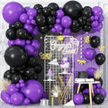 Purple and Black Balloon Garland Arch Kit, Black and Purple Balloon Garland Kit, 100 Pcs Latex Balloons Different Sizes 18/12/10/5 inch for Graduation Wednesday Themed Party Decorations