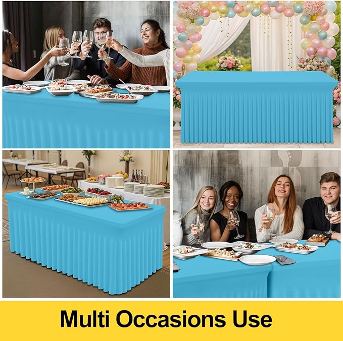 Smiry Spandex Tablecloth 2 Pack, Elastic Fitted Stretch Tablecloth for 6FT Rectangle Tables, Waterproof Washable Table Cover Skirt for Wedding, Banquet & Parties (Blue Mist, 72Lx30Wx30H Inch)