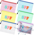 Kacctyen 12 Pcs Sunscreen Bag Clear Makeup Bag Beach Vacation Essentials Summer Pool Waterproof Toiletry Pouch Portable Preppy Letter Mesh Zipper Organizer for Women Family Travel Gifts(Pink,Spf)
