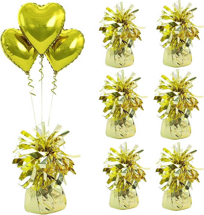 Aluminum Foil Balloon Weights for Parties (6 pcs) - 0.31lb (140g) Each - Premium Balloon Anchors for Birthday, Wedding, Dinner, Indoor & Outdoor Decorations(Light Gold 6pcs)