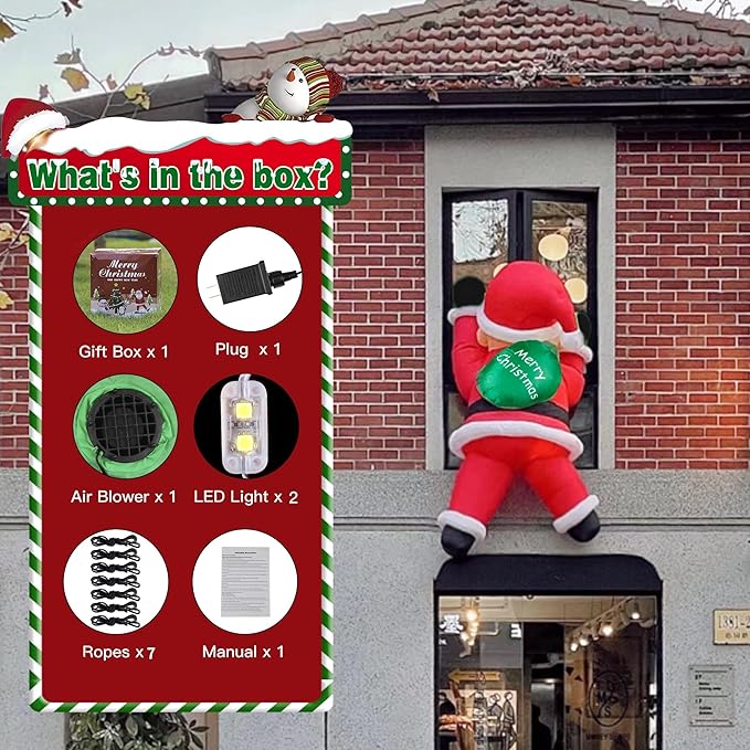 6FT Christmas Inflatables Outdoor Decorations Joy Hanging Santa Claus Gift Bag, Very Bright LED Lights Blow Up Giant Christmas Decor for Indoor Yard Outside Fall Vacation Holiday Party Lawn